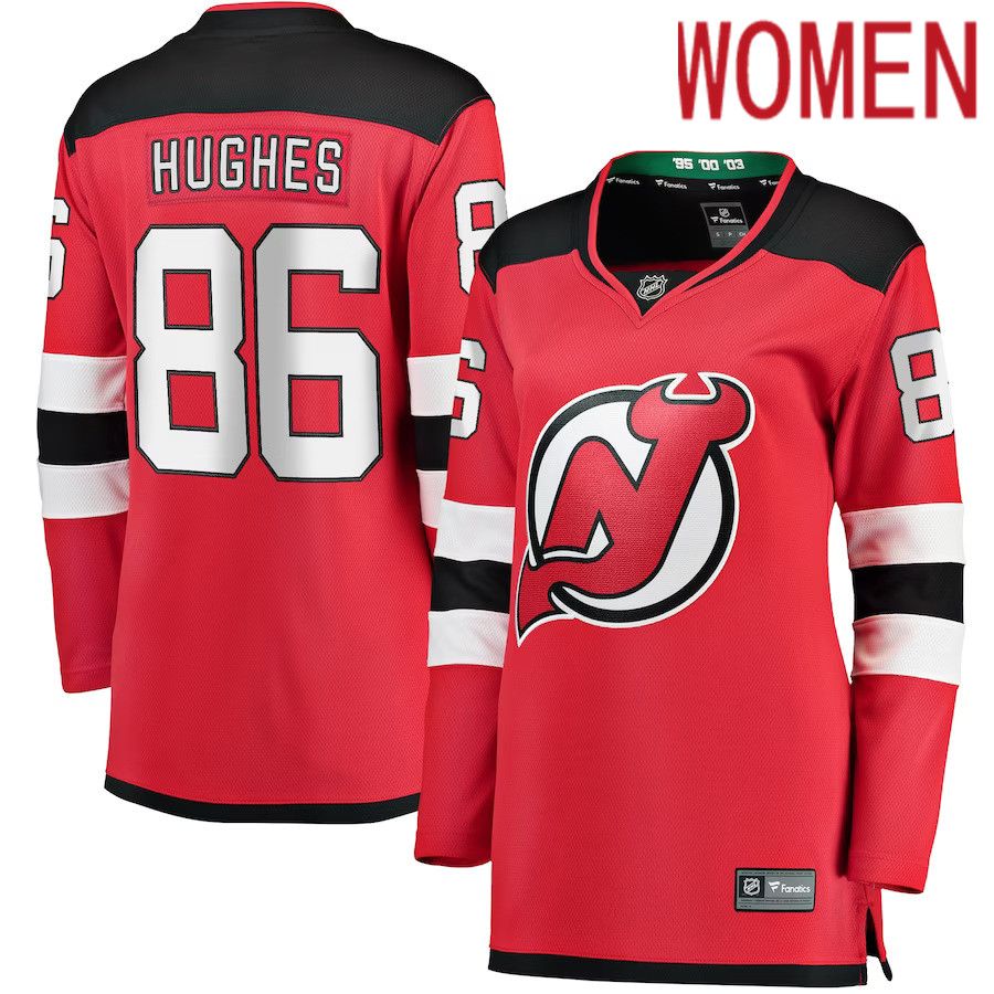 Women New Jersey Devils 86 Jack Hughes Fanatics Branded Red Home Breakaway NHL Jersey